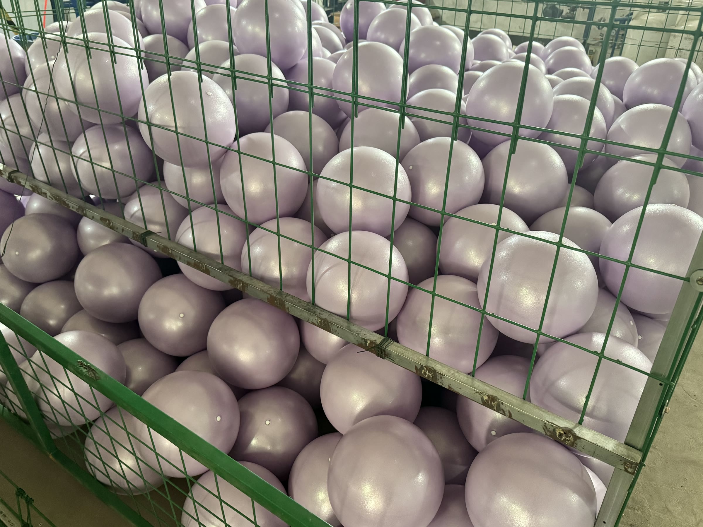 Large lilac mini Pilates ball batch in WENKU's workshop